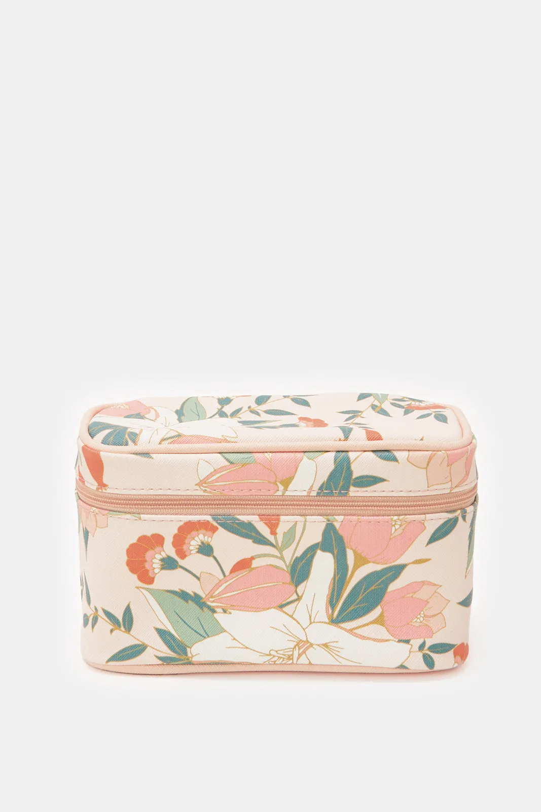 Women Pink Floral Print Cosmetic Pouch Set (4 Piece)